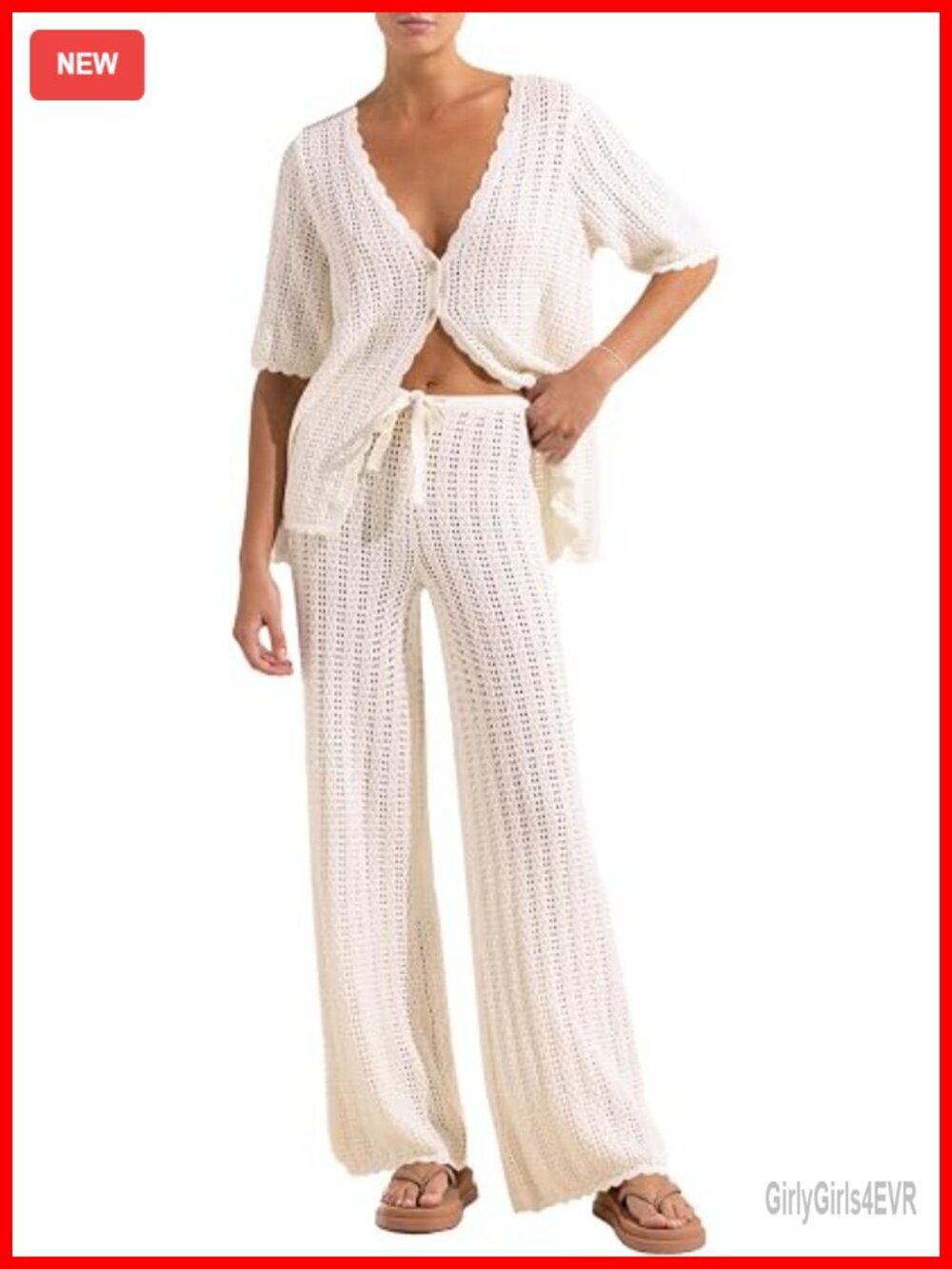 Crochet Knit 2-Piece Cover Up Set Beach Outfit
